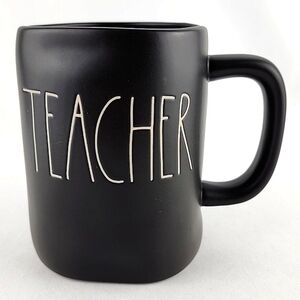 ⭐️2/ $50⭐️Rae Dunn  Artisan Flat Black Ceramic Mug White Large Letters TEACHER